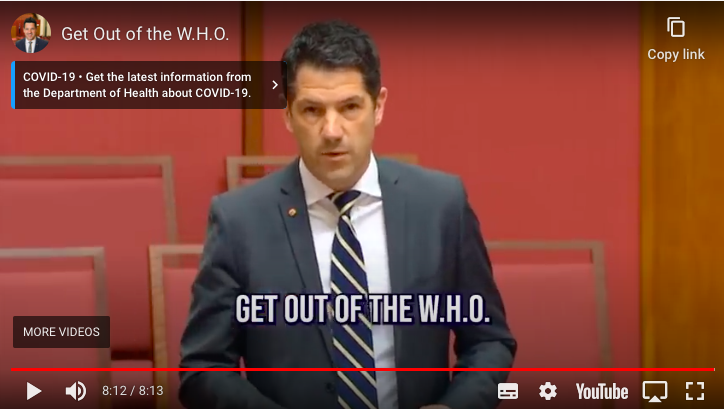 Senator Alex Antic Speaks Out Against WHO