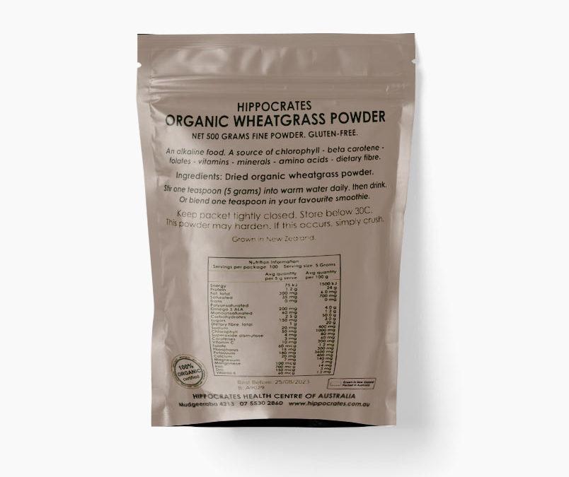 Hippocrates Vegan Gluten-Free Organic Wheatgrass Powder: 500 Grams